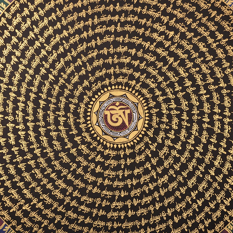 六字真言 高49cm 宽49cm 尼泊尔手绘唐卡 th10