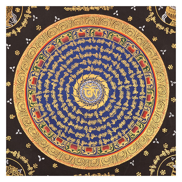 吉祥八宝六字真言 高49cm 宽39cm 尼泊尔手绘唐卡 th17