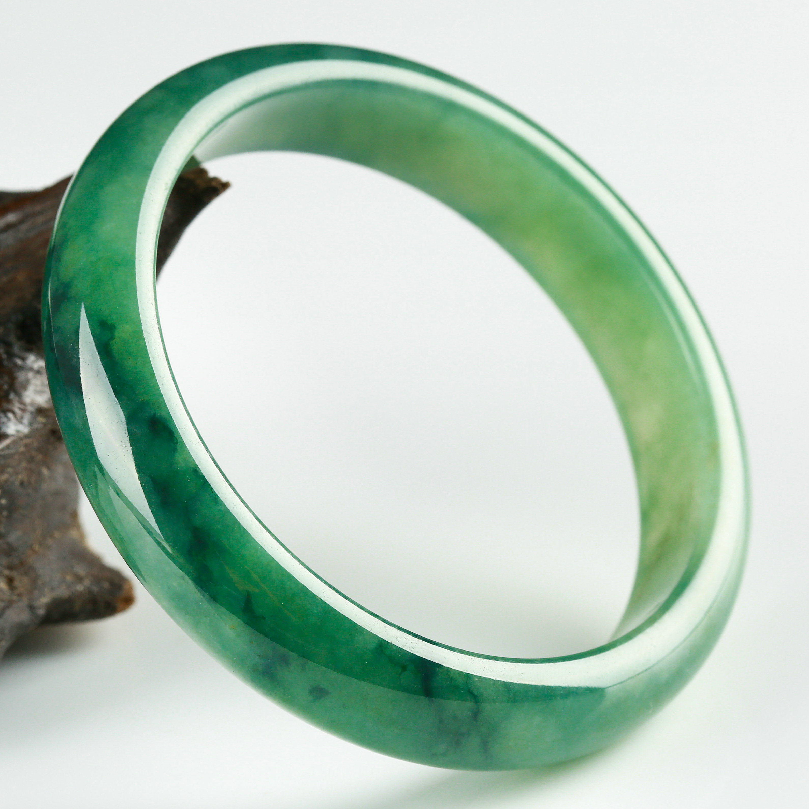 2mm 老坑细糯种满绿飘花平安镯 51.56g