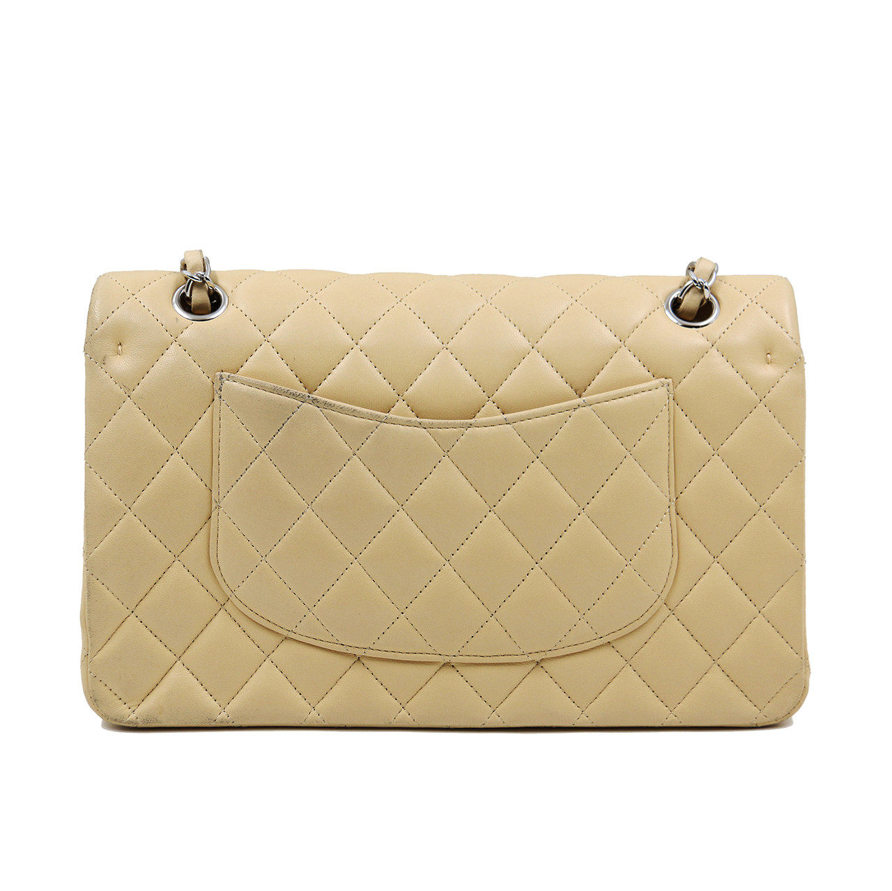 [90新] chanel香奈儿米色cf羊皮菱格包 银链条包 单肩斜挎包