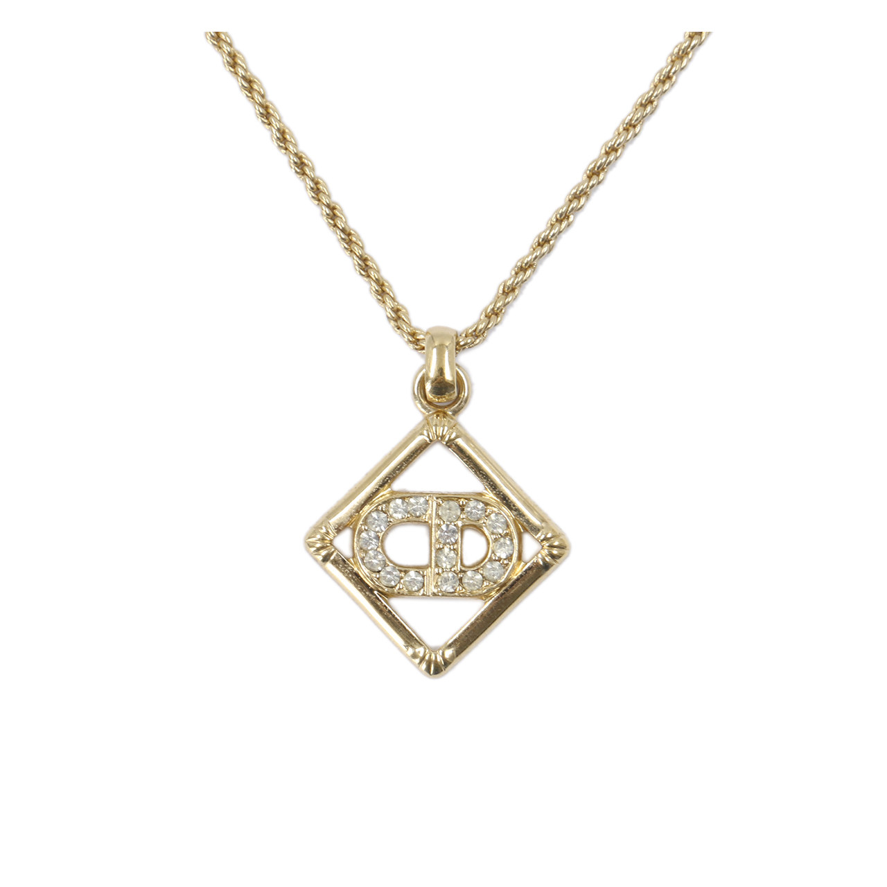 [即拍即得][9.5新]迪奥dior女士项链合金镶水钻字母cd菱形项链