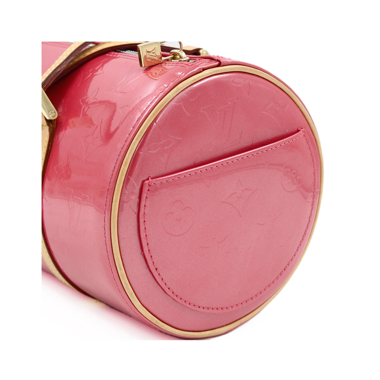 [9.5新] lv papillon 樱花粉漆皮圆筒手提包