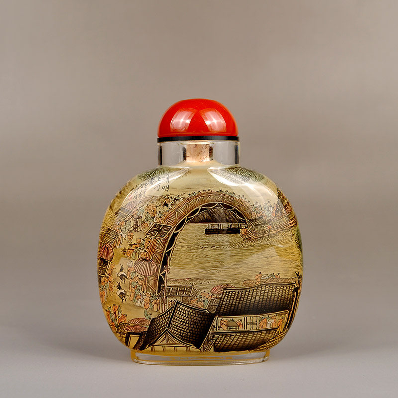 两折起拍习三内画出品精品鼻烟壶清明上河图