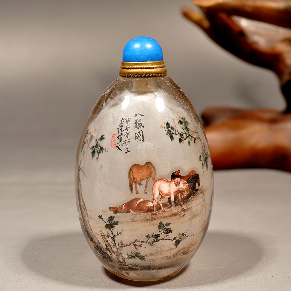 八骏图 冀派精品鼻烟壶 习三内画 冀派内画鼻祖