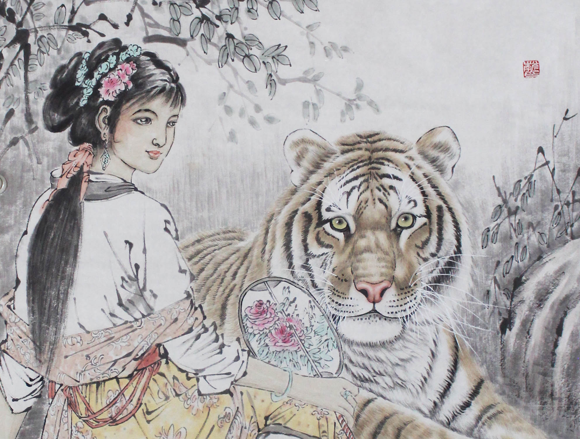 李彦《仕女伏虎》