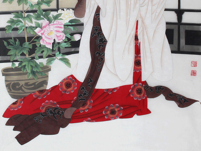 李林《牡丹仙子》 工笔绢画