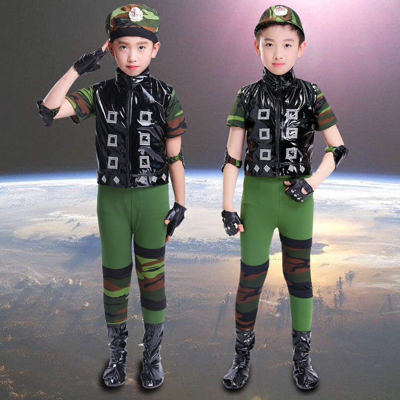 六一兵娃娃儿童演出服男童女童幼儿迷彩军套装小荷风采表演舞蹈服