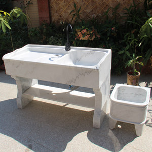 石头洗手盆户外庭院一体洗衣池加装铝柜门室外大理石水池花园台盆