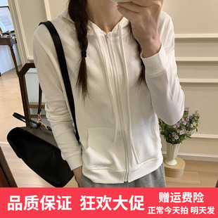 H2345薄款春季上衣外套运动休闲抽绳短款修身白色连帽卫衣女