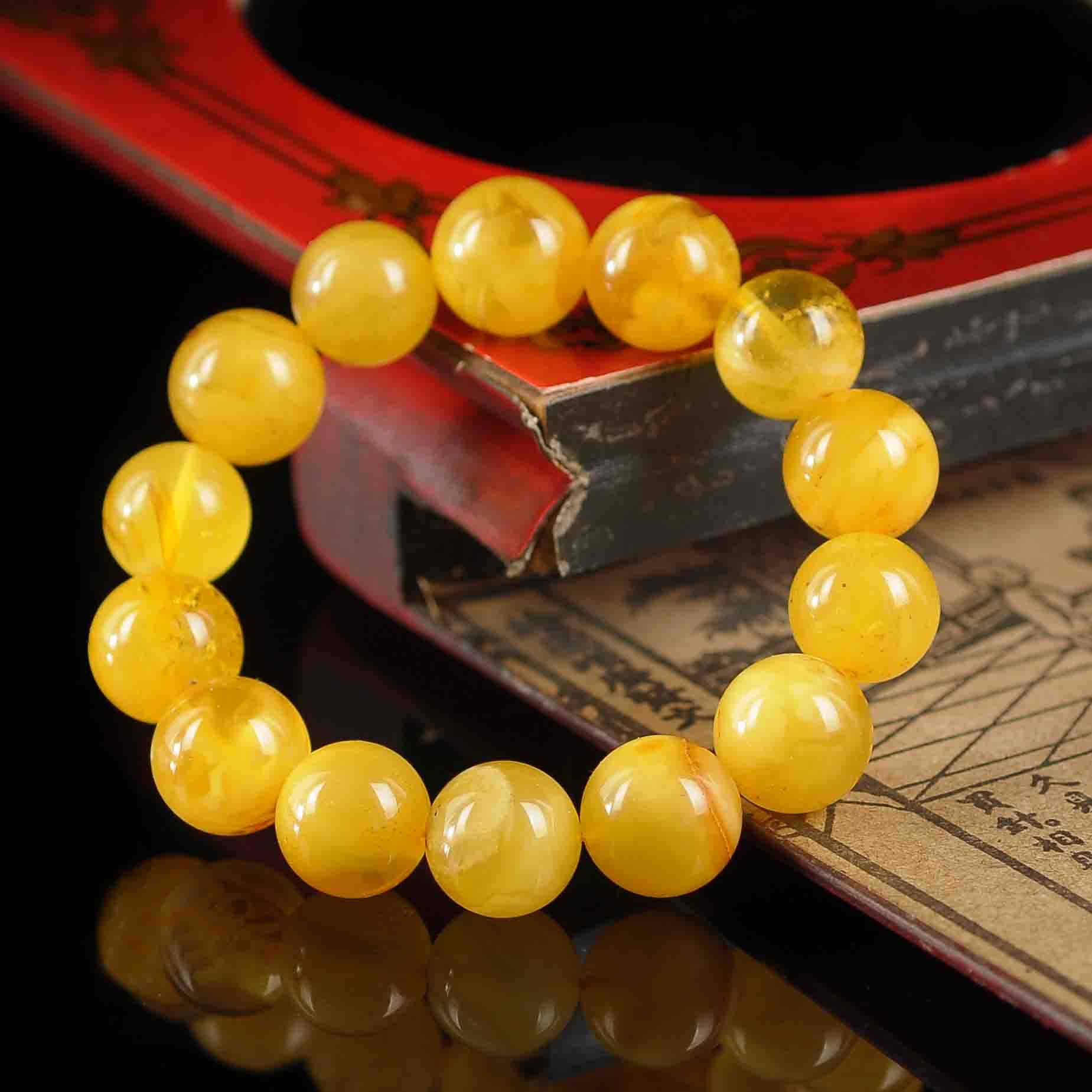 21.50克 14mm顶级纯天然金绞蜜蜜蜡手链 自然纹路【2568】