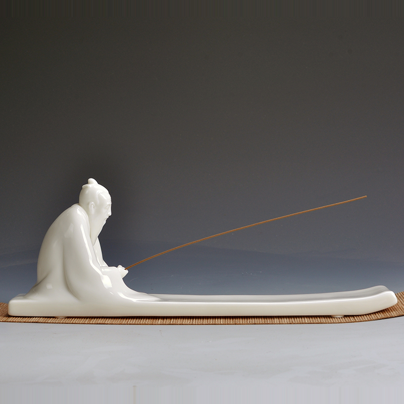 省级工艺美术师徐建勇作品《钓而不渔》 德化白瓷渔翁人物塑像