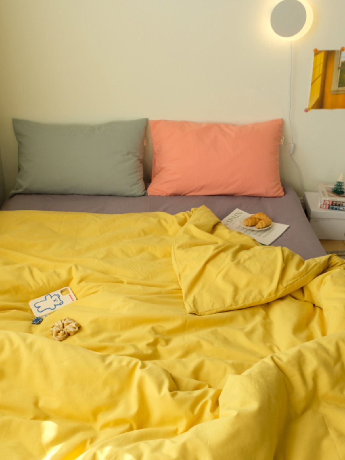 新品裸睡水洗棉格子四件套学生宿舍床上床单被套纯色三件套4网红