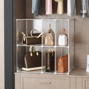 包包置物架家用卧室衣柜存放包隔板分隔收纳神器透明防尘收纳柜子