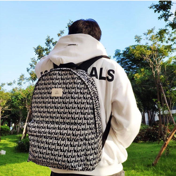 潮牌男女背包fear of god fog黑白字母满印双肩包学生书包旅行包