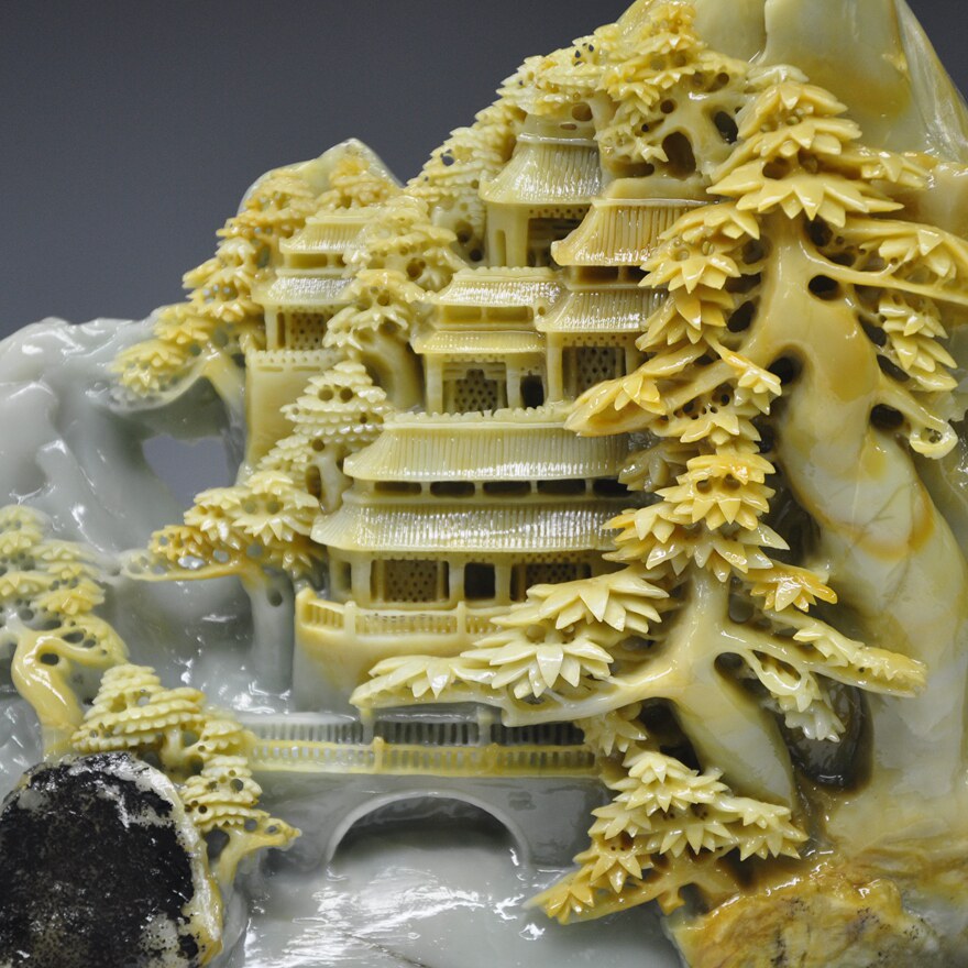 青田石雕摆件《山水风光》精雕细作 馈赠 收藏
