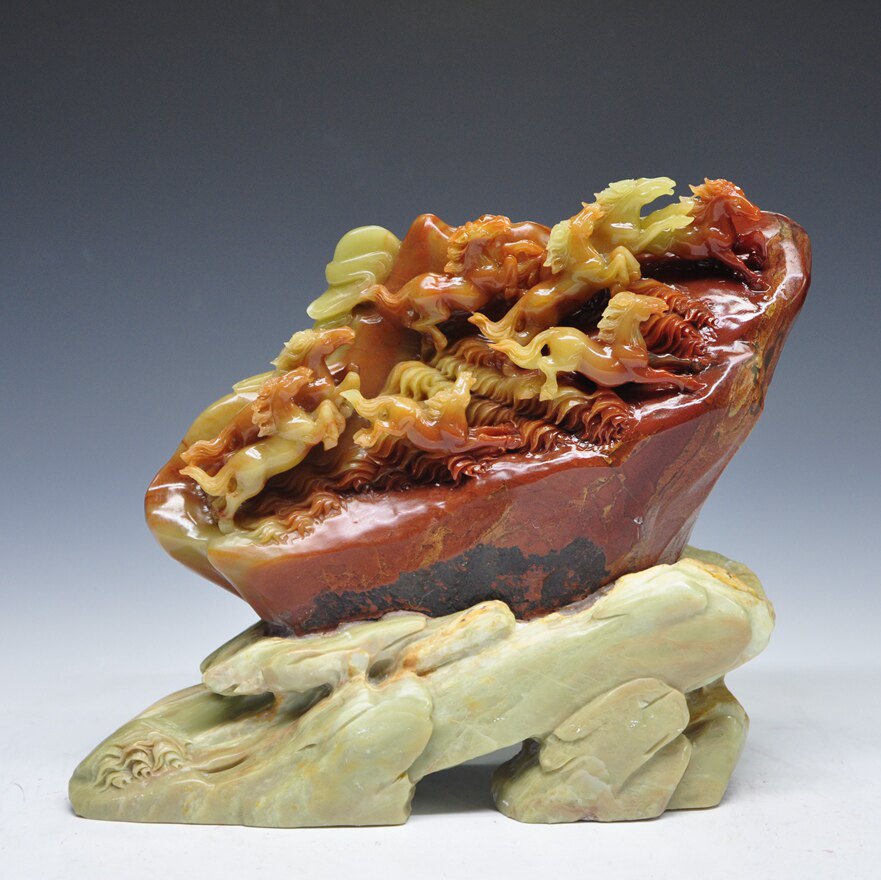 《八骏图》石质温润细腻 色彩丰富 居家摆放