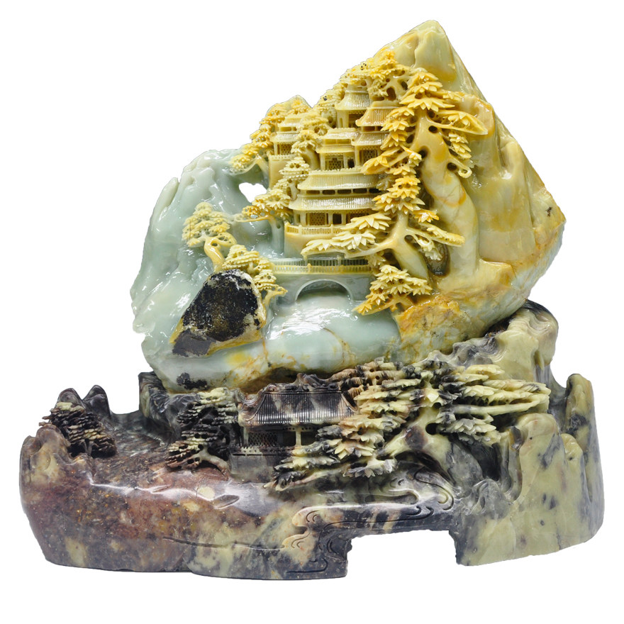 青田石雕摆件《山水风光》精雕细作 馈赠 收藏