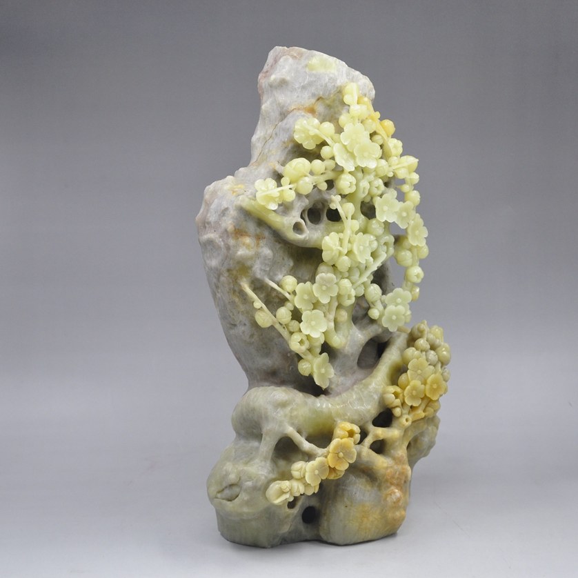 国石 青田石雕摆件 封门冻《梅花》送赠品