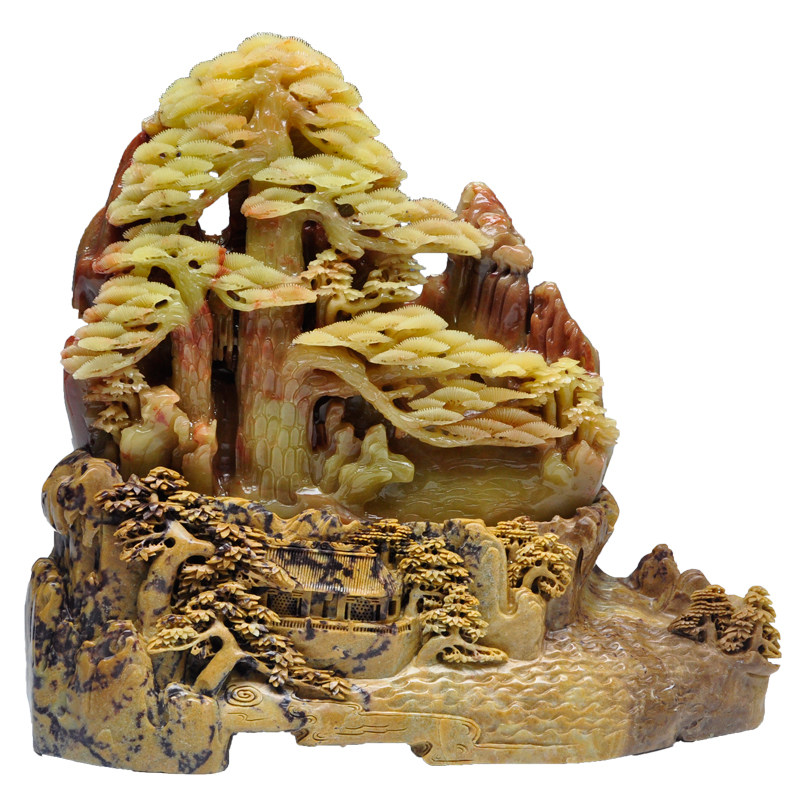 青田石雕摆件《迎客松》大气 雕工精细 居家摆放