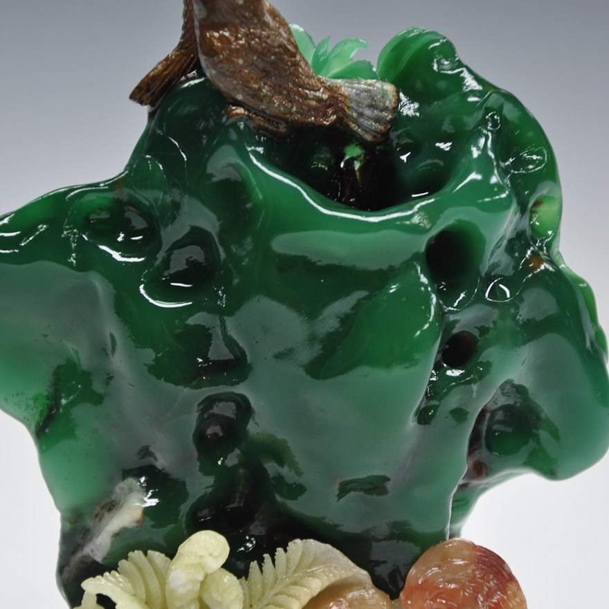 雅安绿《报春》青田石雕摆件 精雕细琢 石质翠绿通透