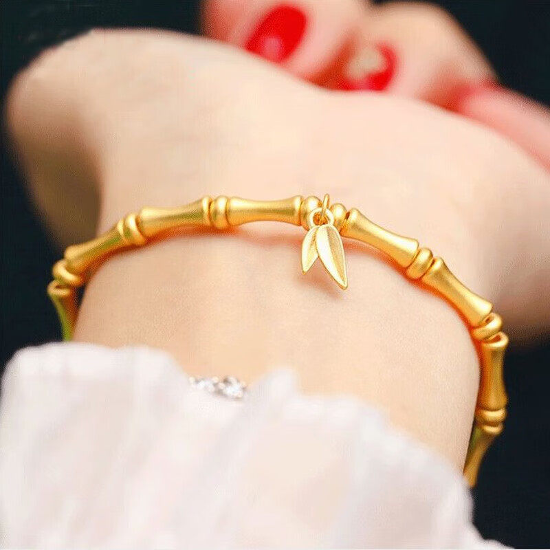 竹节手链黄金手串女999足金节节高升24k古法纯金路路通转运珠手镯