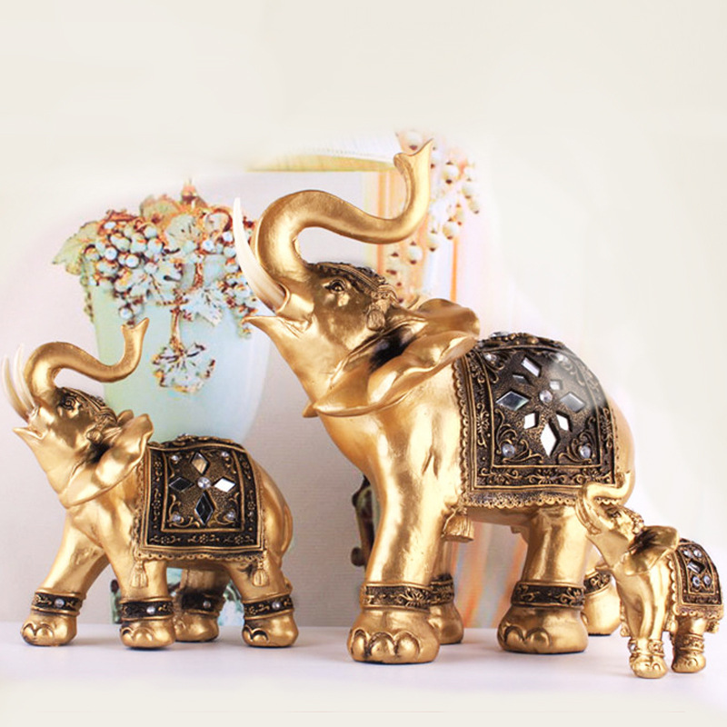 金色大象树脂摆件工艺品 东南亚风格吉象家居装饰品 创意礼物礼品