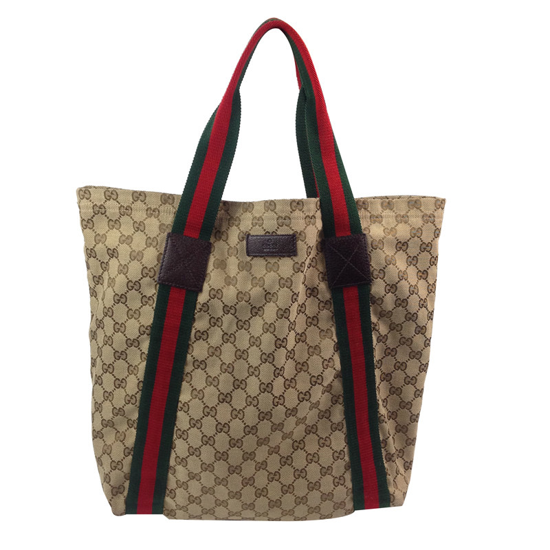 【9.0新】gucci/古驰 红绿条纹手提帆布包