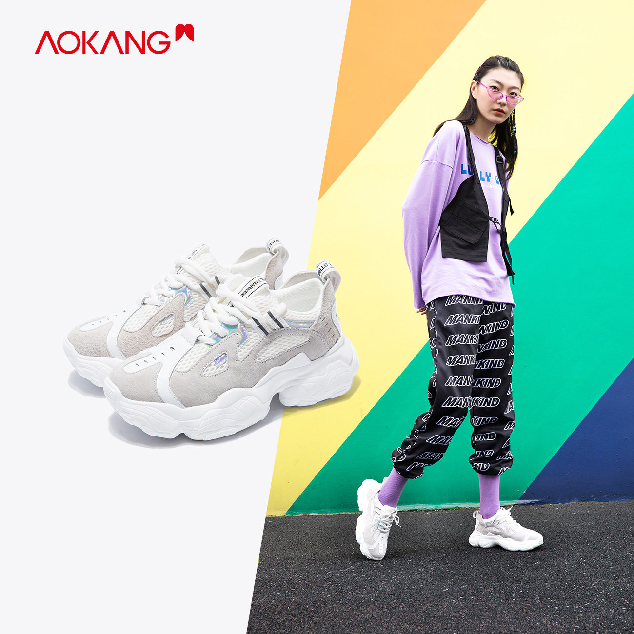 奥康女鞋 春秋季新款韩版镭射厚底网面透气休闲运动鞋老爹鞋女|ruв категории Женская обувь, 低帮鞋, 时尚休闲鞋 - от Buy2taobao.com для оказания профессиональной услуги покупки агента Taobao