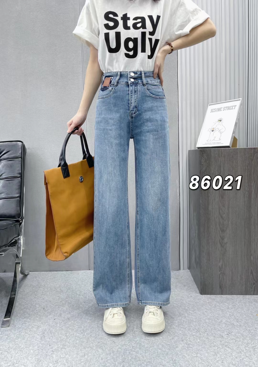 艾丽雅2023春季新款牛仔裤女韩版时尚超柔牛仔高腰显瘦拖地阔腿裤