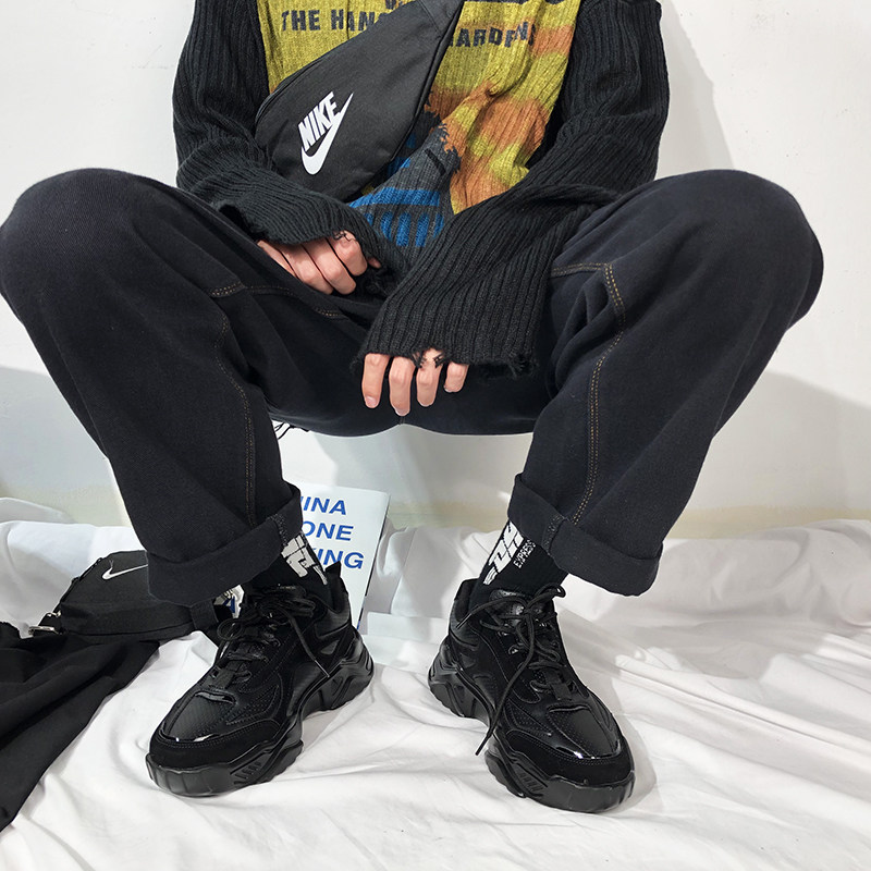 ins网红超火运动鞋男生黑色春季新款机能风老爹鞋子潮鞋港风百搭