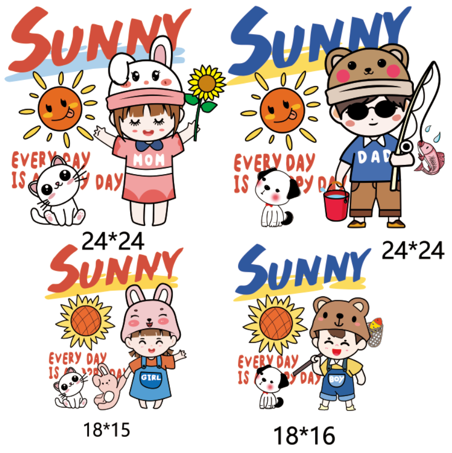 新款一家四口旅游亲子装热转印烫画贴 t桖科式胶片印花贴纸 a级