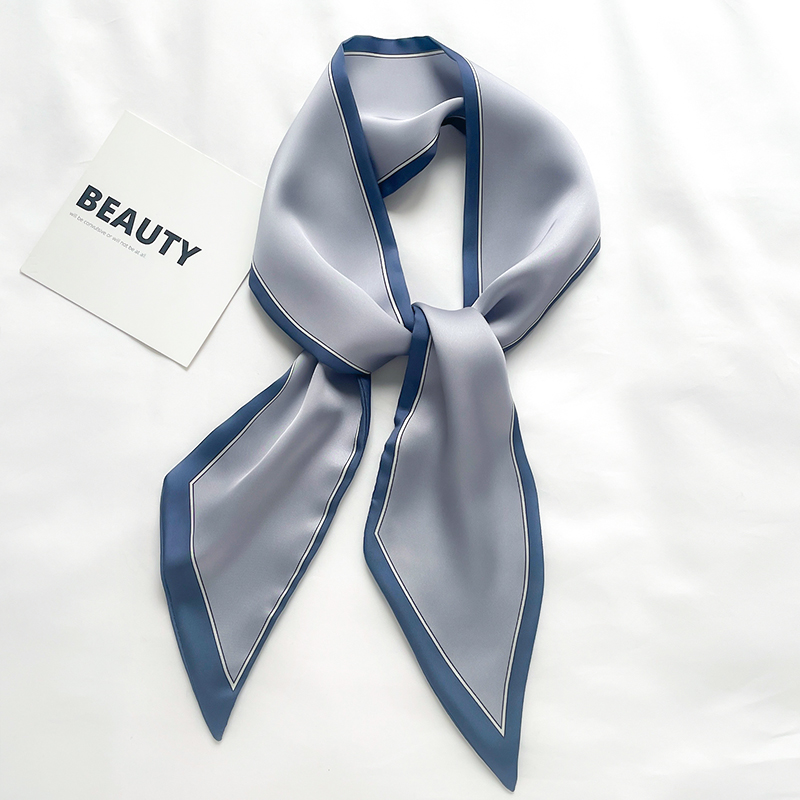 蓝色短长条小丝巾女发带绑包搭配衬衫丝带飘带护颈围脖子装饰领带