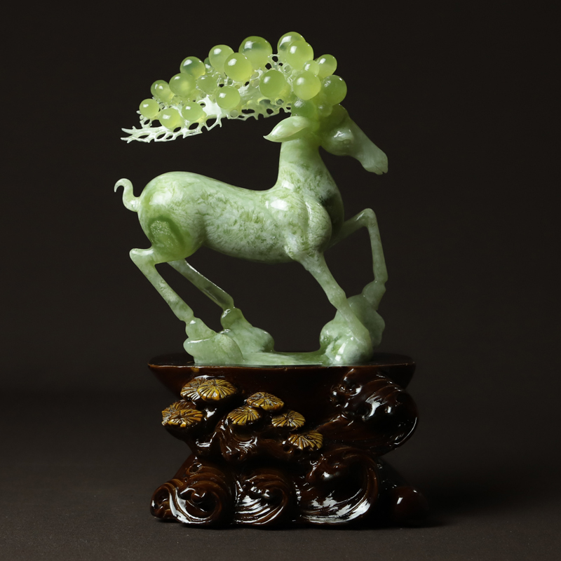 尚品美格天然岫玉摆件精品原石一体雕刻梅花鹿路路通摆件ba975