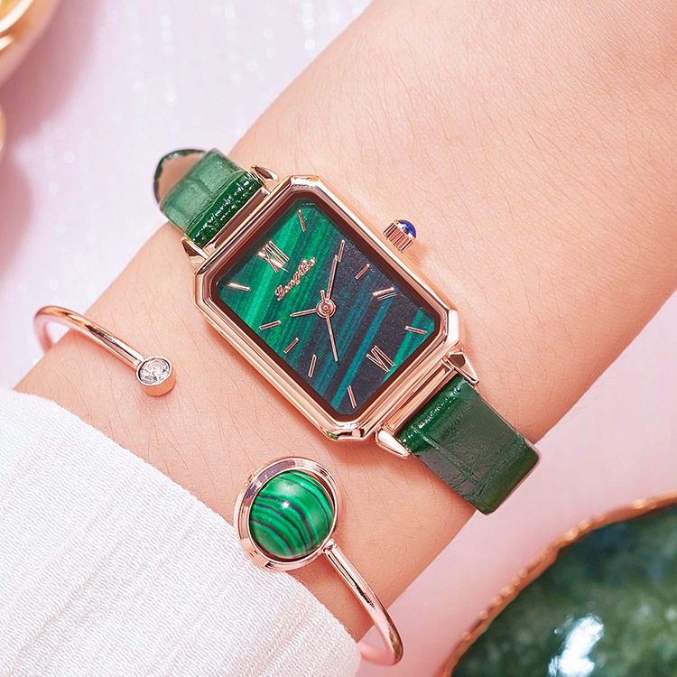 longbo龙波手表抖音直播热卖网红小绿表石英防水复古女士腕表