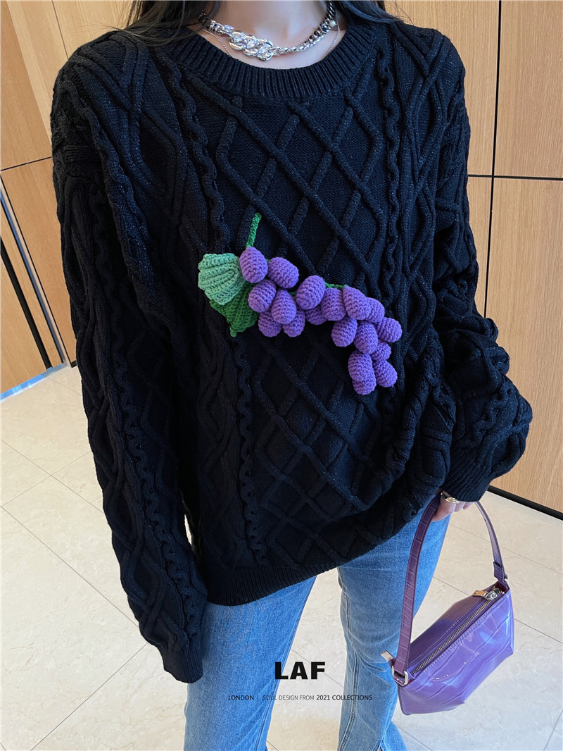 freedom 官方直发 立体葡萄手工毛衣女设计感小众甜美针织上衣