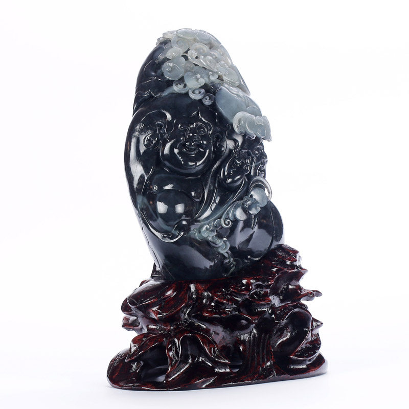 【直供】中国玉雕大师周雁明和田玉墨玉摆件和合二仙 2175.0克