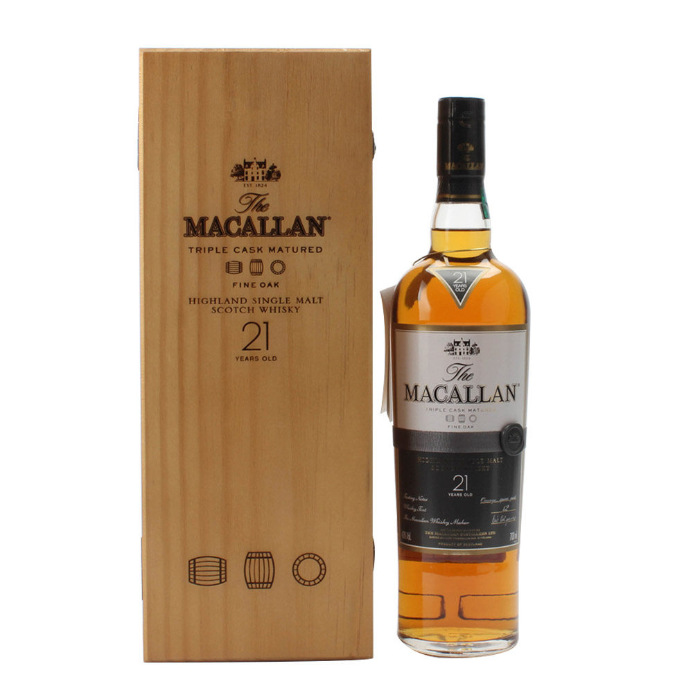 2.2010年代黄金三桶麦卡伦21年单一麦芽威士忌43度700ml*1瓶
