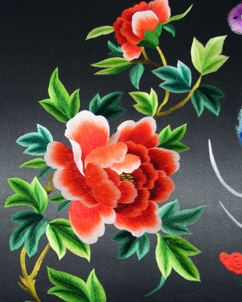 苏绣单面绣 《凤穿牡丹》刺绣