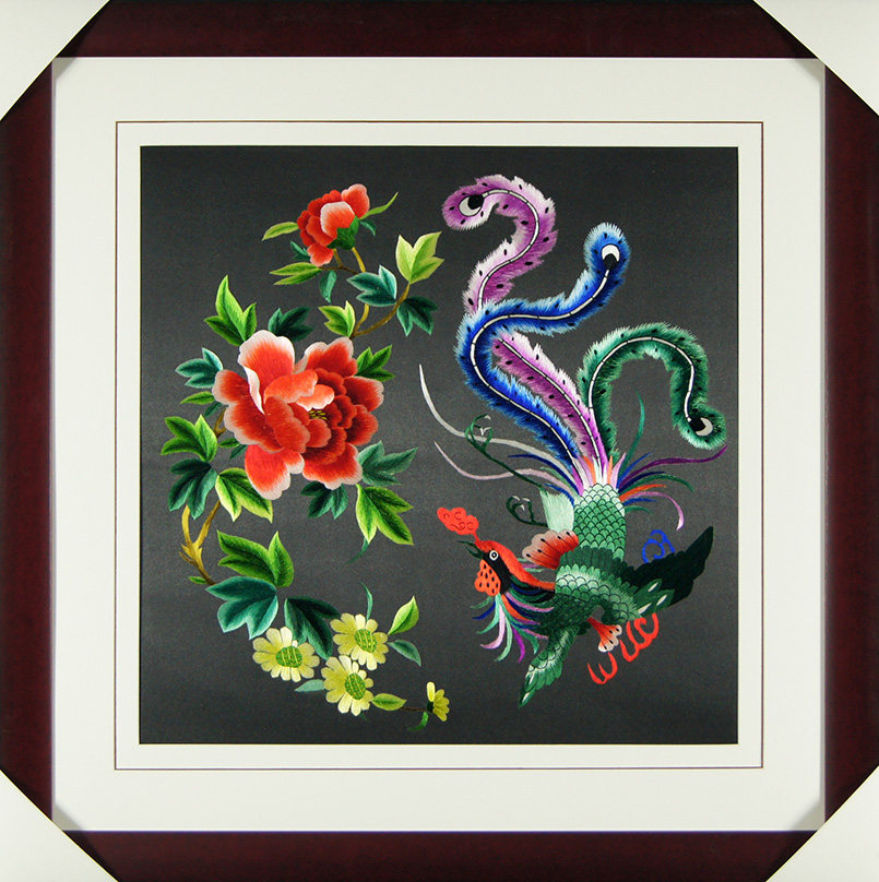 苏绣单面绣 《凤穿牡丹》刺绣