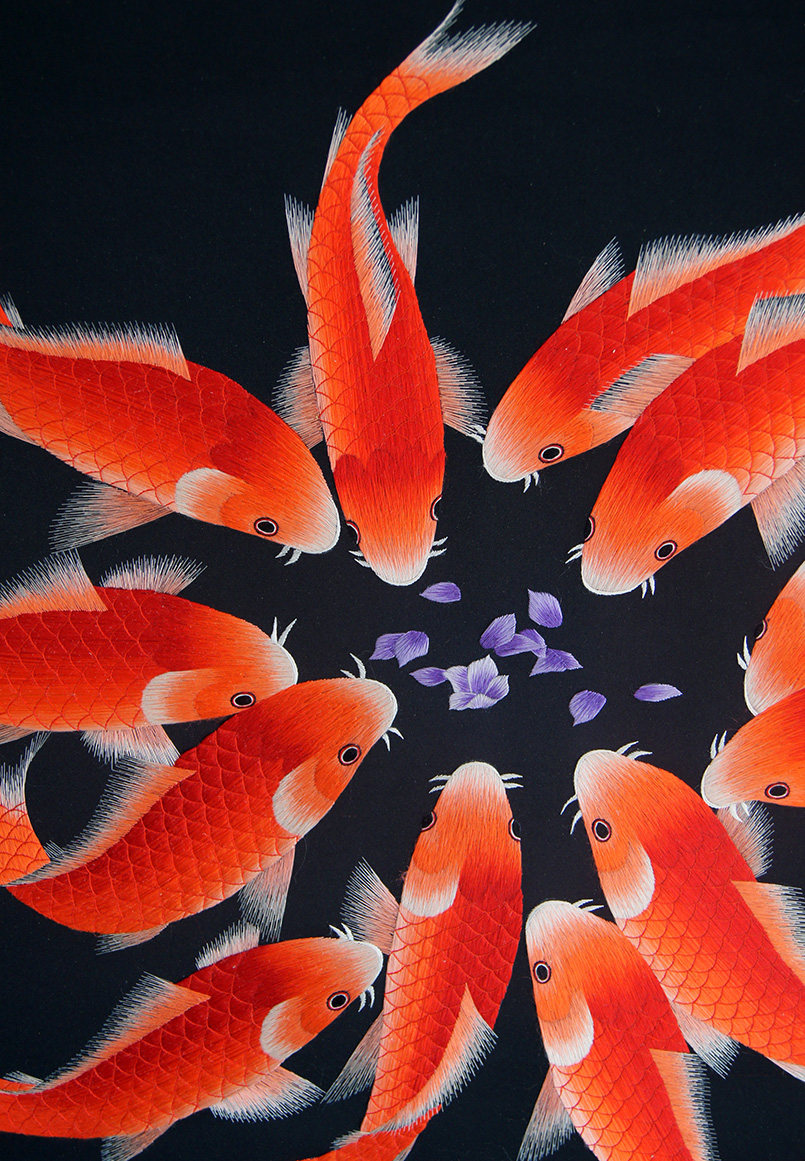 苏绣单面绣 《团圆鱼》