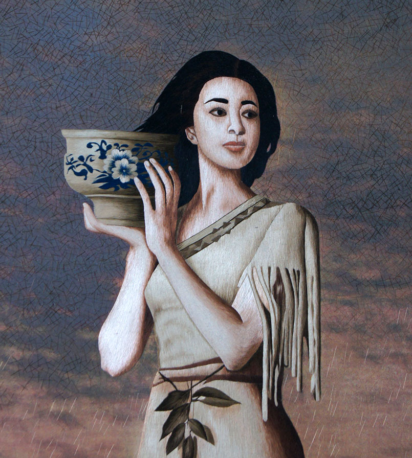 名画少女抱陶罐图片