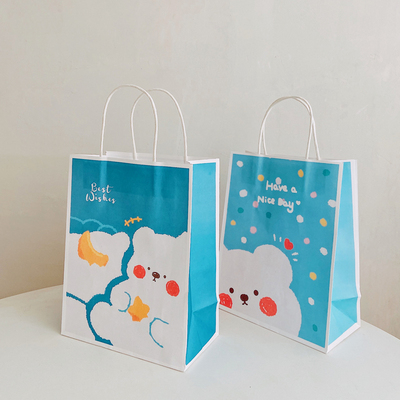 ins天蓝色可爱软软熊卡通纸袋学生礼品袋韩国纸手提袋服装包装袋