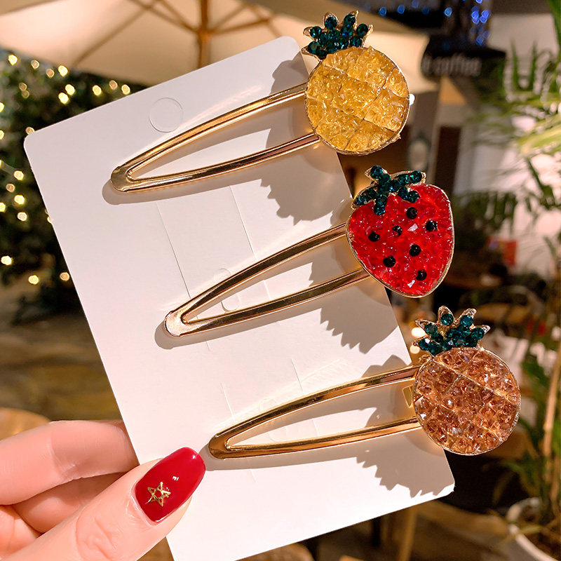 韩国少女心满钻边夹草莓发夹ins网红可爱碎发刘海夹鸭嘴夹发饰女