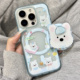 格子纹镂空可爱狗狗旋转磁吸支架适用于iphone16promax苹果14手机壳15新款15pro女16少女心13pm硅胶防摔软壳