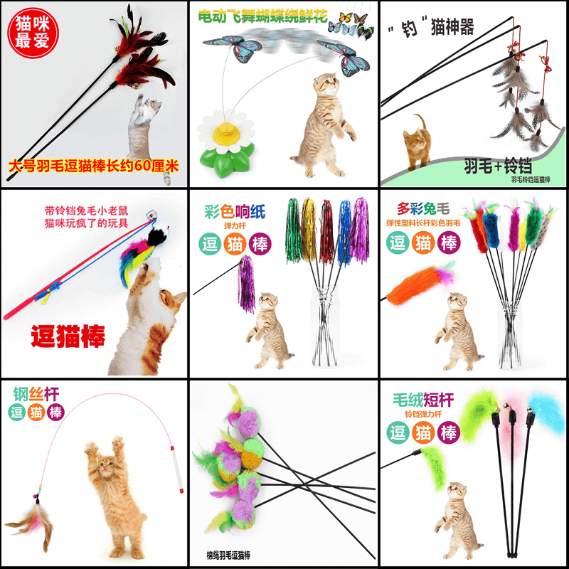 反光多彩条彩带彩色响纸逗猫棒羽毛钢丝杆铃铛兔毛绒老鼠棉绳电动在类目 宠物/宠物食品及用品, 猫/狗玩具, 逗猫棒中 - 来自Buy2taobao.com提供专业的淘宝代购服务