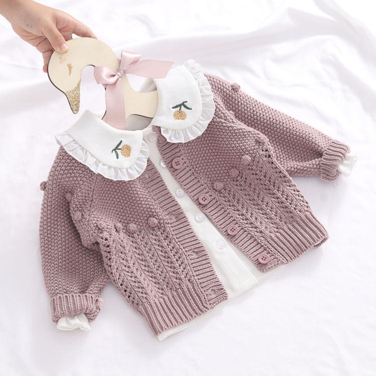 婴儿开衫纯棉一岁宝宝毛衣春秋季女童针织开衫洋气公主儿童外搭潮