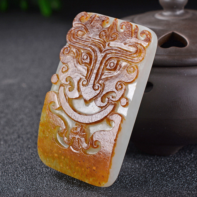 【仿古兽面】成功男士 和田玉白玉兽面皮带扣 69g