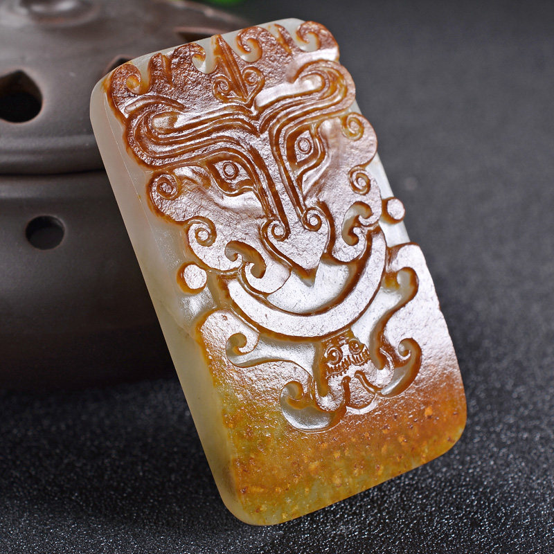 【仿古兽面】成功男士 和田玉白玉兽面皮带扣 69g