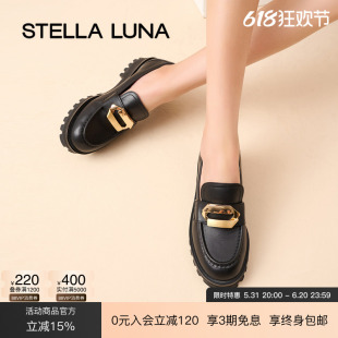 STELLA LUNA女鞋春夏季新款女士单鞋方扣牛皮复古增高厚底乐福鞋