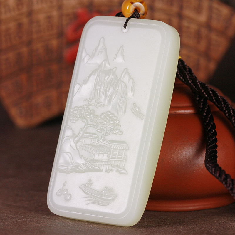 和田玉白玉 春江渔归 挂件 106.281克